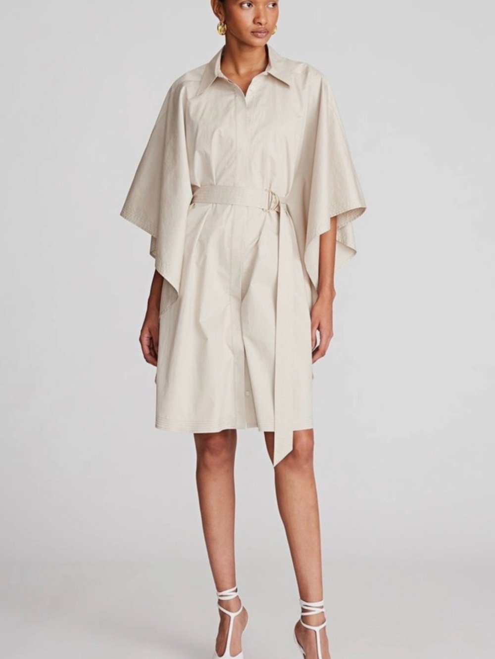 Halston Heritage Trench-Style Shirt Dress in Light Beige